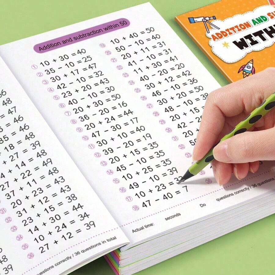1Book Addition And Subtraction Math Workbook Set, Within 10/20/50/100, Kids Mental Arithmetic Practice Books For Early Math Learning - Multicolor - View 1