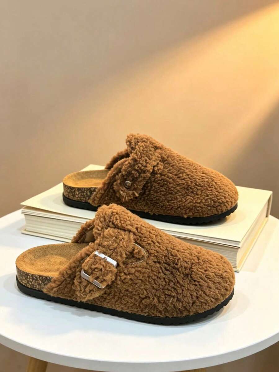 Sandal Rumah Pria Musim Dingin Bertutup Ujung Kaki Sol Lembut Sandal Karpet Anti Selip Lembut Mewah Sandal Lantai Hangat Dalam Ruangan (Sedikit Perbedaan Warna) - Coklat - View 1