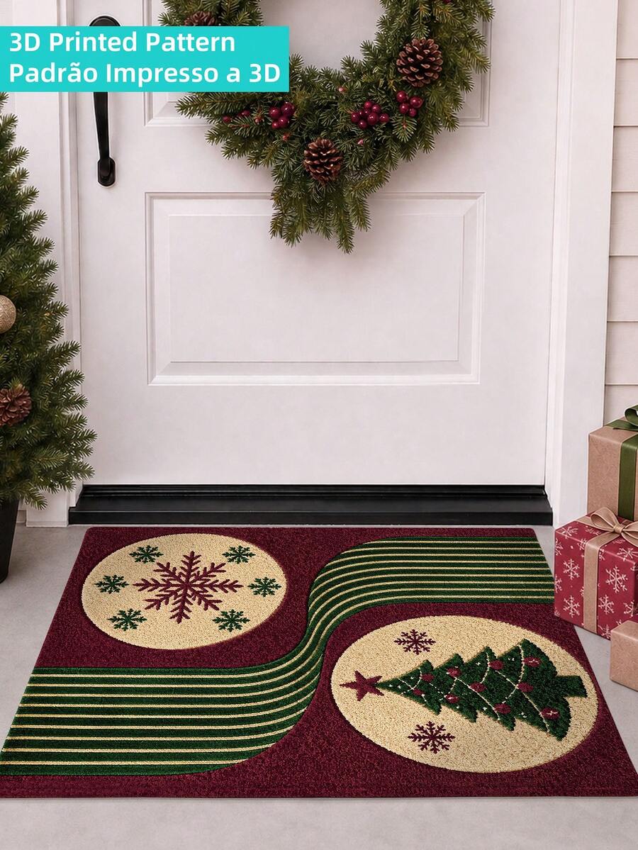 DAJIANG 1pc Christmas Tree Shaped Rug, Kitchen Rug, Hallway Rug, Area Rug, Suitable For Bathroom, Kitchen, Indoor, Hallway, Bedroom, Living Room, Bedside Decorative Rug, Machine Washable, Easy To Clean, Non-Slip Backing, Bedroom Decorative Rug, Autumn/Winter Style