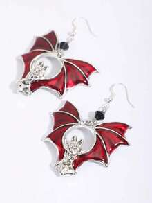 Vintage Gothic Style Red Bat Large Bat Beaded Earrings, Personalized Exaggerated Earrings, Halloween - Red - View 5