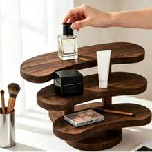 1pc Vintage Carbonized Wooden 3-Tier Desktop Storage Rack, Vertical Shelf, Jewelry Display Stand, Wooden Tray Holder - View 5
