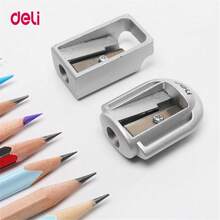 1/2pcs Deli Zinc Alloy Pencil Sharpener, Silver Metal Pencil Sharpener, School & Office Pencil Sharpener, Stationery Supplies - Silver - View 6