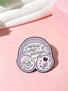 1 Pc Whimsical Emotional‑Theme Enamel Pin, Cartoon Headphones With Cute Characters Decorative Brooch - Multicolor - View 2