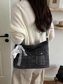 Premium Fashion Niche Denim Patchwork Crossbody Bag, Versatile Casual Large Capacity Shoulder Bag For Women, Pendant For Reference Only - Black - View 8
