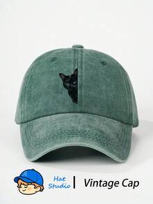 1pc Black Cat Print Baseball Cap, Vintage Soft Sweat-Absorbent Adjustable Size Sun Protection Dad Hat, Suitable For Outdoor Sports And Daily Wear, Women's - Baseball Cap - View 2