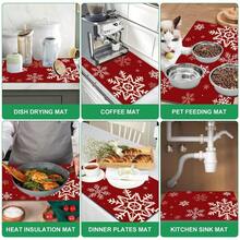1pc Christmas Snowflake Pattern Kitchen Table Mat, Red Winter Dining Table Mat Coffee Table Mat, Christmas Snowflake Table Mat, Holiday Kitchen Dining Room Tabletop Decor Drain Mat, Christmas Party Home Decor - Multicolor - View 8