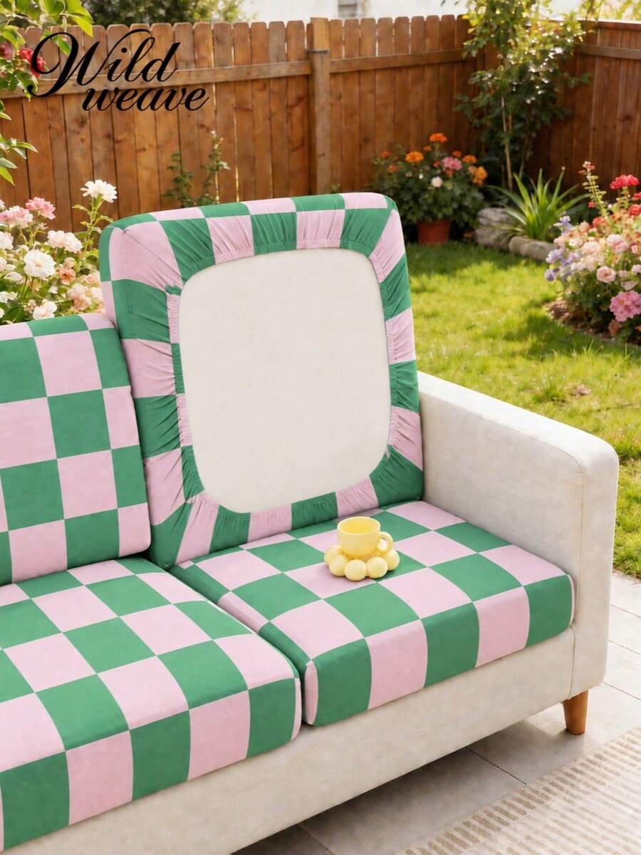 1pc Striped Print Milk Silk Sofa Cover, High Elasticity Dust-Proof Removable Washable All-Season Sofa Slipcover, Suitable For Patio, Garden, Poolside And Multiple Occasions, Single Piece Sold Not Set Sofa Protector
