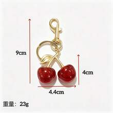 1pc Glitter Red Cherry Bag Charm Vintage 3D Fruit Keychain Women's Bag Accessory Small Gift - Red - View 2