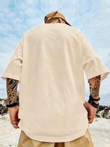 Men's Casual Versatile Daily Commute Graphic Print Crew Neck Slim Fit Short Sleeve T-Shirt, Summer - Apricot - View 1