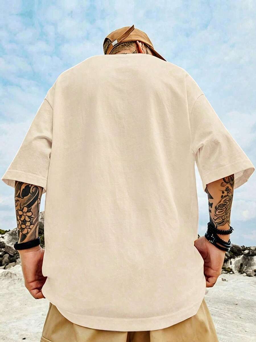 Men's Casual Versatile Daily Commute Graphic Print Crew Neck Slim Fit Short Sleeve T-Shirt, Summer - Apricot - View 1