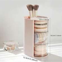 1pc Rotating Cosmetic Storage Box, Multi-Layer Desktop Makeup Organizer With Brush Holder, Vanity Bedroom Bathroom Countertop Storage Display Box - Multicolor - View 9