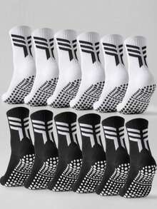 1/5/6/8 Pairs Men's Mid-Calf Silicone Anti-Slip Breathable Comfortable Sports Socks, Suitable For Basketball, Football, Running - Black and White - View 2