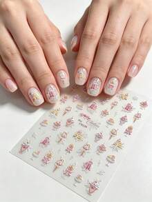 1 Sheet Jelly Shell Light Christmas Ice Cream Nail Stickers, Shiny Cute Girly Self Adhesive Nail Art Decorations - Multicolor - View 3