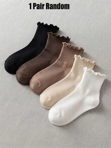 1/6 Pairs Random Color Women Ruffle Frill Ribbed Crew Socks, Soft Comfort Socks For Fall Winter Halloween Accessories And Casual Wear - Multicolor - View 8