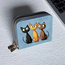 Cat Print Card Holder, Lightweight Fashionable Women's Wallet, Suitable For Daily Use, Double Zipper Mini Wallet/Coin Purse/Card Holder - Multicolor - View 14