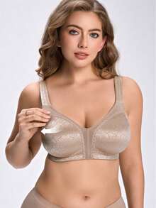 Wingslove Plus Size Wireless Full Coverage Bra - Seamless Jacquard Wide Strap, Soft Breathable Fabric For All-Day Comfort - Champagne - View 2