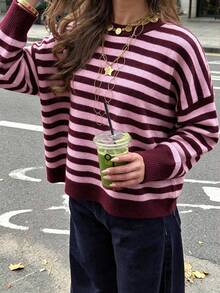 Women's Casual Cute Embroidered Knit Sweater - Red - View 4