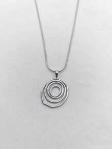 1pc Minimalist Exaggerated Stainless Steel Geometric Circle Gold Plated Necklace, Unisex, Daily Wear, Daily Gift, Holiday Gift, Niche Luxury - Multicolor - View 9