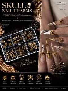 1pc 30pcs Autumn Halloween Alloy Nail Art Charms, Dark Gothic Style Multi-Design Nail Decoration Accessories - Gold - View 1