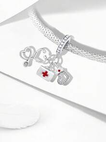 1pc Heart-Shaped Rhinestone Eiffel Tower Pendant Bead For Bracelet DIY, Women's Jewelry Daily Matching Decoration, Girls Accessory - Silver - View 9