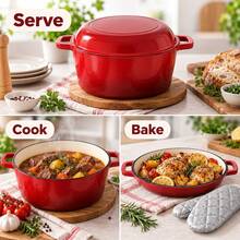 Iron Pot With Lid, Dutch Oven Casserole For Kitchen Cooking, Baking, Roasting, Soup, Stew, Random Color - View 5