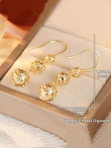 YOYO Vintage Pattern Layered Ball Pendant Earrings, Elegant Retro Textured Bead Hook Earrings, Classic Exquisite Women's Earring Accessories - Gold - View 7