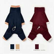 1 buah Jumpsuit Anjing, Pakaian Anjing Minimalis dengan Warna Kontras, Leher Tinggi, Jumpsuit Rumahan Anjing dengan Tali Serut yang Dapat Diatur, Cocok untuk Anjing Kecil/Sedang, Anak Anjing, Kucing, untuk Penggunaan di Luar dan Dalam Ruangan di Cuaca Dingin Musim Gugur/Musim Dingin - Burgundy - View 5