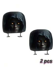 2pcs Modern Hooded Eye-Catching Mysterious Woman Print Car Headrest Covers, Halloween Interior Decoration Upgrade, Show Off Unique Charm, Elastic Design, Easy Installation, Suitable For All Car Models, All Season Use, Women's Car Accessories - Multicolor - View 5