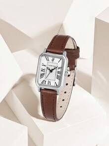 Jam Tangan Wanita LUCKYFOX Vintage Square Kulit PU Quartz, Gaya Minimalis dan Elegan dengan Gelang dan Kotak Hadiah yang Serasi, Jam Tangan Hadiah untuk Pemakaian Sehari-hari - Coklat - View 3