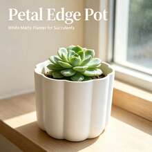 1pc Matte White Petal Rim Vertical Ribbed Flower Pot, Creative Round Wavy Open Mouth Succulent Planter, Nordic Modern Minimalist Style Balcony Desktop Window Sill Home Decor Flower Vase Small Ornament - Petal Flower Pot - View 7