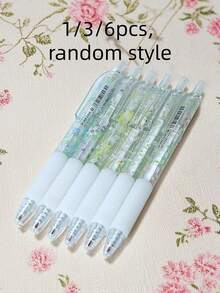1/3/6/24pcs Black Quick-Dry Neutral Pens, With Floral Pattern Design, 0.5mm Nib Diameter. Perfect For Notebook Writing And Back To School Season. Random Style. - Multicolor - View 9
