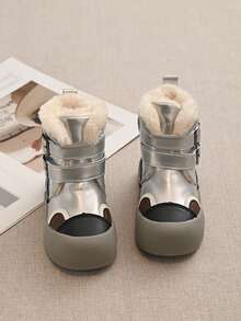 Girls' Double Hook-And-Loop Cold-Proof Ankle Boots, Fleece Lining, Anti-Collision Toe Protection, Thick Sole, Anti-Slip, Toddler Autumn/Winter Snow Boots - Silver - View 5