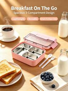 1 buah Kotak Makan Siang, Set Perlengkapan Makan Siang Portabel, Kotak Bento Stainless Steel 720ml dengan Sekat, Wadah Makanan dengan Garpu dan Sendok, Wadah Penyimpanan Makanan yang Dapat Digunakan Kembali, Perlengkapan Kembali ke Sekolah, Paket Makan Siang Harian Siswa, Pengatur Makanan Sekolah, Kotak Makanan Portabel - MultiWarna - View 7