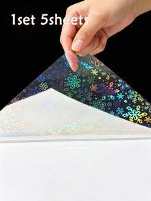 A4 Size Transparent Holographic Cold Laminating Film, 8.3*11.7 Inches, 4 Styles Mixed: Diamond, Rainbow, Star, Dotted, Waterproof Self-Adhesive Vinyl Sticker Paper - A - View 10