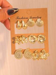 2-12pcs/Set, Multi-Style Gold-Tone Earrings Set, Suitable For Daily Wear And Parties In Autumn - Gold - View 6