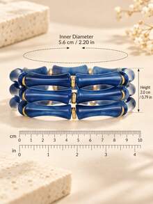 3pcs/Set Women's 3-Layer Chunky Beaded Bracelets, Bamboo Knot Style Personalized Bangles, Vintage Fashion Wrist Accessories - Leopard Print - View 7