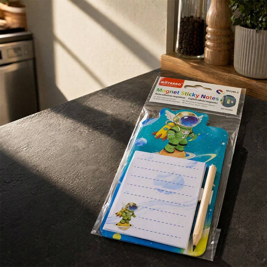 MOTARRO Astronaut Magnetic Sticky Notes Set, Includes Wooden Pencil, Refrigerator Memo Pads - Astronaut Green - View 1