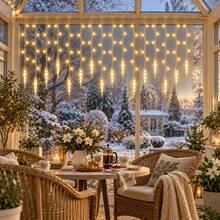 1pc Christmas Decorations 96 LED Icicle Lights With Drops Ice Drop Pendant Curtain String Lights USB Powered & Remote Control 8 Modes 3 Color For Home Indoor Outdoor New Year Holiday Window Party Wedding Decor - Multicolor - View 10