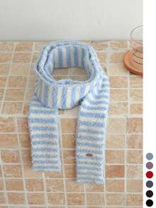 1pc Color Block Knit Narrow Scarf, Fashion Design Decorative Neck Warmer, Suitable For Autumn/Winter, Couples, Y2K Striped Color Block Long Scarf For Women, Warm And Versatile Accessory - Slim - View 11