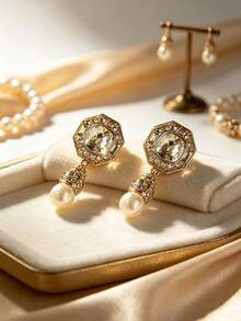 1 Pair Vintage Octagonal Tassel Stud Earrings - Octagonal Teardrop Stud Earrings - View 1