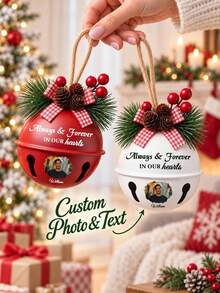 1pc Personalized Photo Memorial Bell Christmas Ornament, Custom Text In Memory Of Loved One Metal Bell,Jingle Bell Ornament 2026,Christmas Tree Hanging Decoration, Bereavement Sympathy Remembrance Keepsake Gift,Christmas Gift - Multicolor - View 2