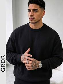 GRDR 男士純色圓領長袖針織衫,秋冬款 - 黑色 - 查看 8