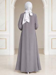 Women's Elegant Loose Gray Long Sleeve Dress With Pockets, Soft And Comfortable Fabric, Sophisticated And Versatile For Daily Wear, Home And Vacation - Grey - View 3
