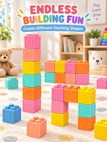 Soft Large Particle Rubber Building Blocks Stacking Toy, Baby Teething Chewing Toy, Human-Shaped Sensory Toy, Children's Toy, Christmas Gift - Multicolor - View 7
