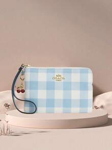 Coach Women's Corner Zipper Wristlet Bag, Clutch Wallet, Elegant Coin Purse With Wrist Strap, Suitable As A Gift For Women - Baby Blue - View 8