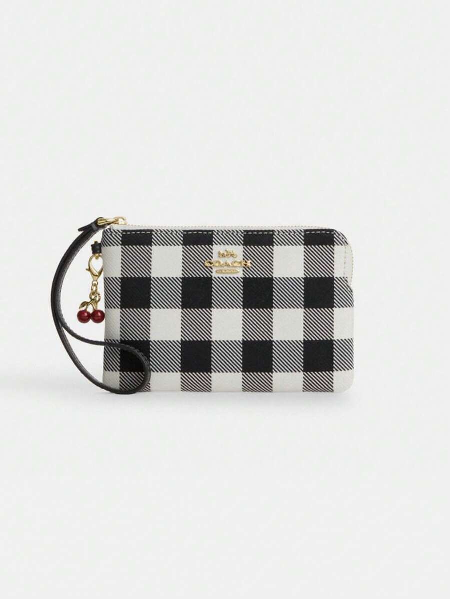 Coach 女款直角拉鍊手拿包、離合錢包，優雅附腕帶零錢包，完美禮物