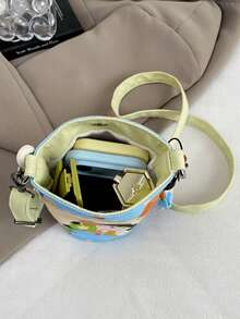 1pc Girls Cartoon Print Nylon Magnetic Closure Fashion Handbag Crossbody Bag Suitable For All Seasons Daily Use With Pendant - A - View 8