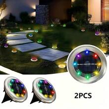 2pcs Solar Powered Garden Ground Lights, Available In Warm White, Cool White, And Colorful Styles, Each Light Is Fixed Solid Color, Light Effects Cannot Be Switched. Solar Energy Absorbs Sunlight During The Day And Automatically Lights Up At Night, Durable Shell With Ground Stake, Easy To Install Without Wiring. Weather-Resistant And Anti-Aging, Stable Operation In Sun And Rain Environments. - Solar Ground Lights - View 15