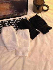 1 Pair Soft Faux Mink Fur Half-Finger Gloves, Ribbed Cuff Wrist Warmers, Unisex Autumn/Winter Knitted Touchscreen Fingerless Gloves For Daily Outdoor, Student Writing, Phone Use, Cold Protection, Versatile Christmas New Year Gift - A - View 5