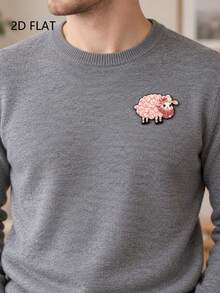 2D Flat Pink Cartoon Lamb Brooch, Curly Lamb With Bow Scarf Design, Soft Cute Style Sweater Coat Backpack Hat Decorative Accessory Pin - A - View 9